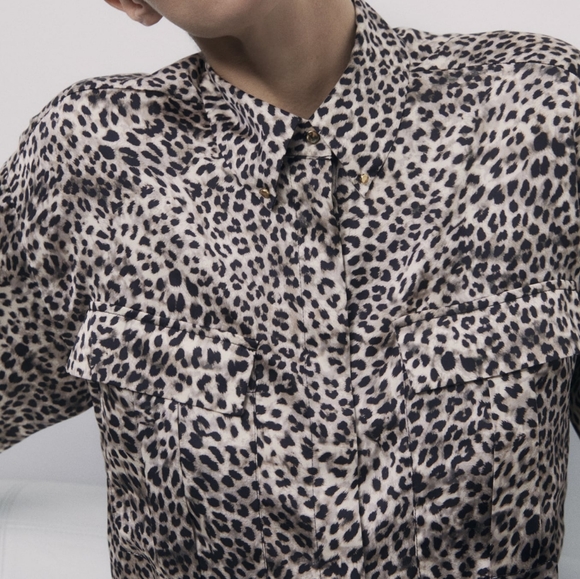 Zara Animal Print Satin Shirt - Picture 2 of 5